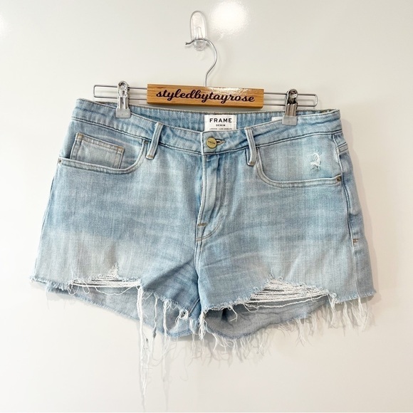 Frame Le Grand Garcon Raw-Edge Denim Shorts - Picture 4 of 13